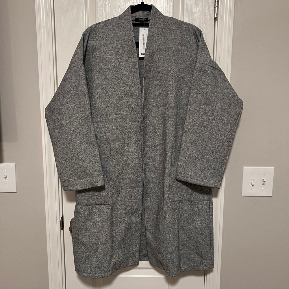 Boohoo Collarless Pocket Detail Wool Look Coat